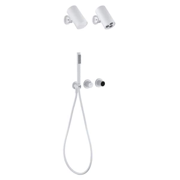 Double Handle 3-Spray Temperature Display Shower Faucet 1.8 GPM with Ceramic Disc Valves Wall Mount Shower Kit in. White
