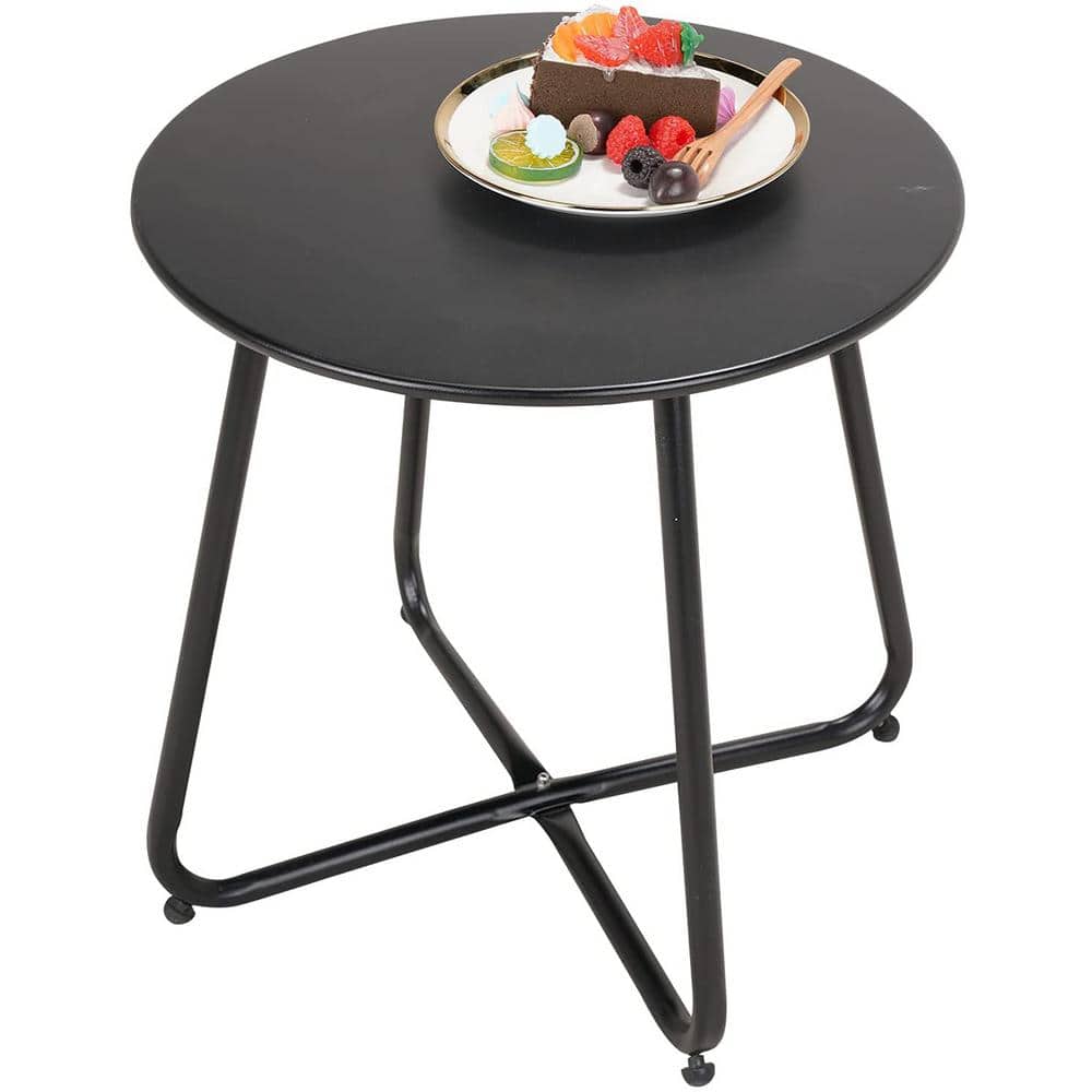Black Round Steel Patio Side Table with Adjustable Feet