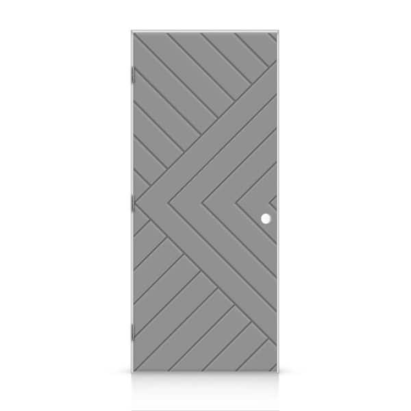 CALHOME 36 in. x 80 in. Chevron Arrow Right-Handed Hollow-Core Light Gray Painted Composite Single Prehung Interior Door
