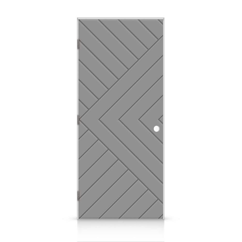 28 in. x 96 in. Chevron Arrow Right-Handed Hollow-Core Light Gray Painted Composite Single Prehung Interior Door price history on PriceWatchPro
