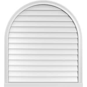 38 in. x 42 in. Round Top Surface Mount PVC Gable Vent: Decorative with Brickmould Sill Frame