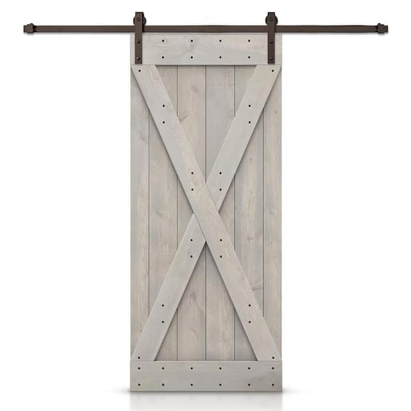 CALHOME 24 in. x 84 in. X Silver Gray Stained DIY Wood Interior Sliding Barn Door with Hardware Kit
