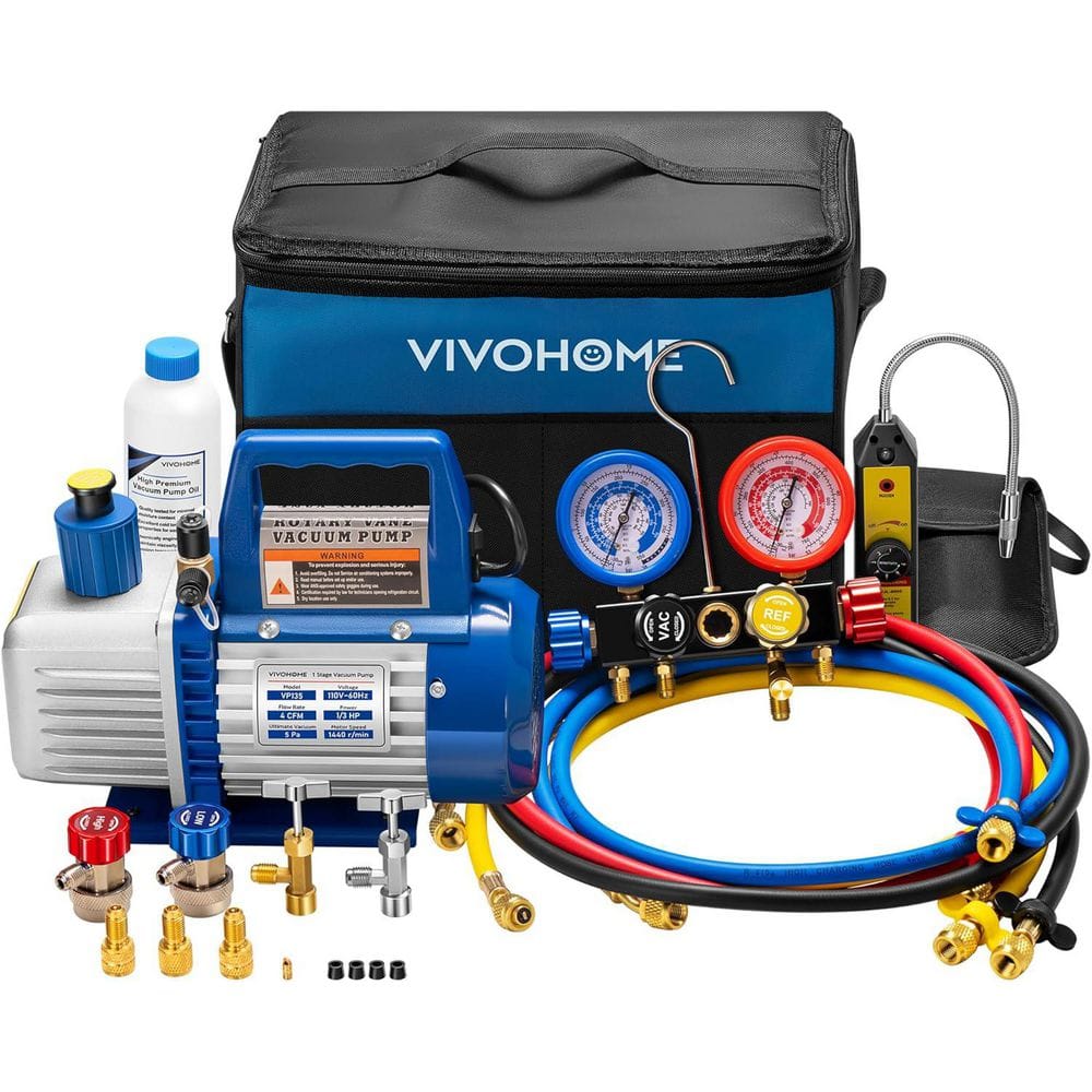 Upgraded 110V 1/3 HP 4CFM Single Stage Rotary Vane Air Vacuum Pump and 4-Way AC Manifold Gauge Set Kit price history on PriceWatchPro