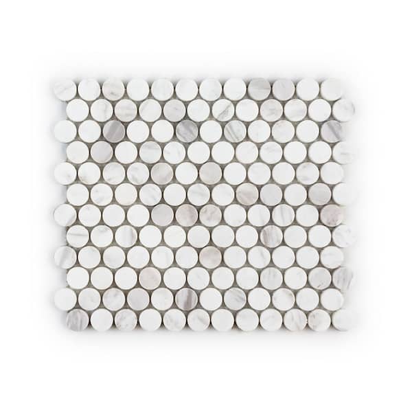 Jeffrey Court Dover Volakas White 11 in. x 12.75 in. Penny Honed Marble Wall and Floor Mosaic Tile (0.973 sq. ft./Each)