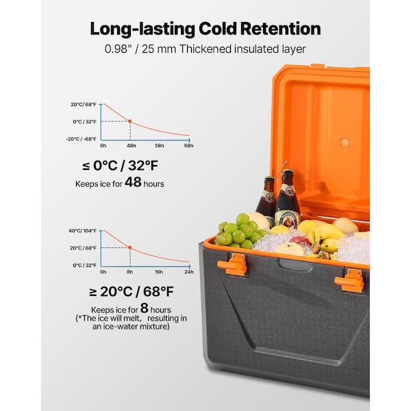 VEVOR 63 qt. Portable Cooler, Ice Retention, Heavy-Duty Handles
