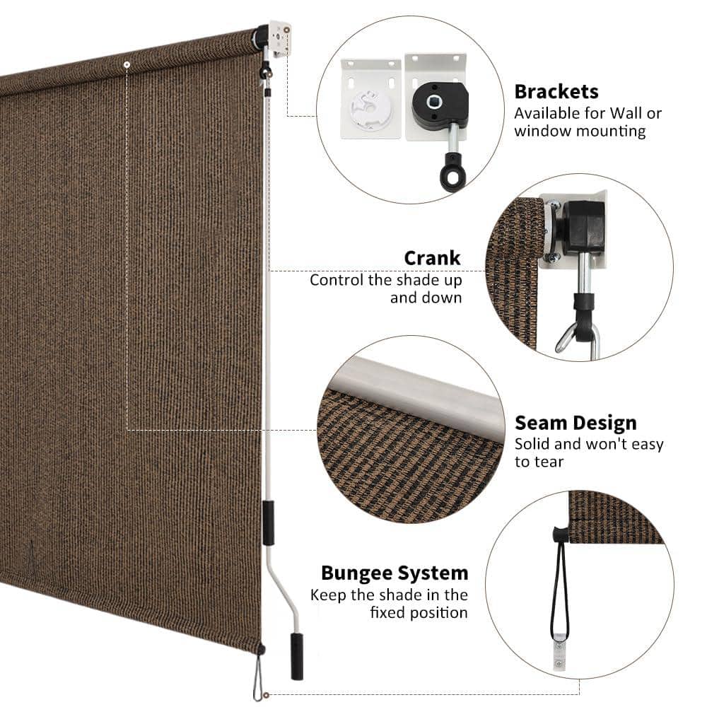 Mocha 6' x 6' Cordless Roll-Up Outdoor Shade Cloth with UV Protection