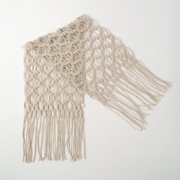 SULLIVANS 15.5 in. W x 68 in. L Cream Cotton Macrame Table Runner