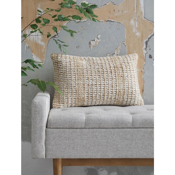 Hathby Beige Striped Polyester 14 in. X 22 in. Throw Pillow (Set of 4)