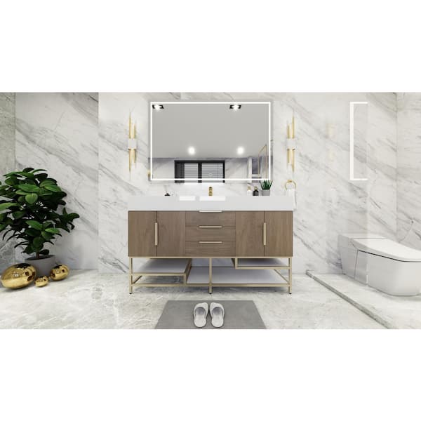 BV Better Vanity Bethany 59 in. W. x 20 in. D x 36 in. H Single Sink Freestanding Bath Vanity in Light Oak with White Acrylic Top