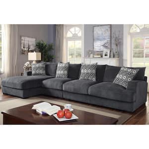 Gimbrel 146.25 in. Gray 3-Piece Chenille L-Shaped Left Facing Sectional Sofa