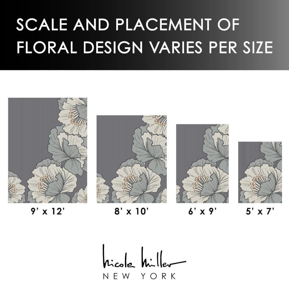 Gray Floral Handmade Wool and Viscose 6' x 9' Area Rug