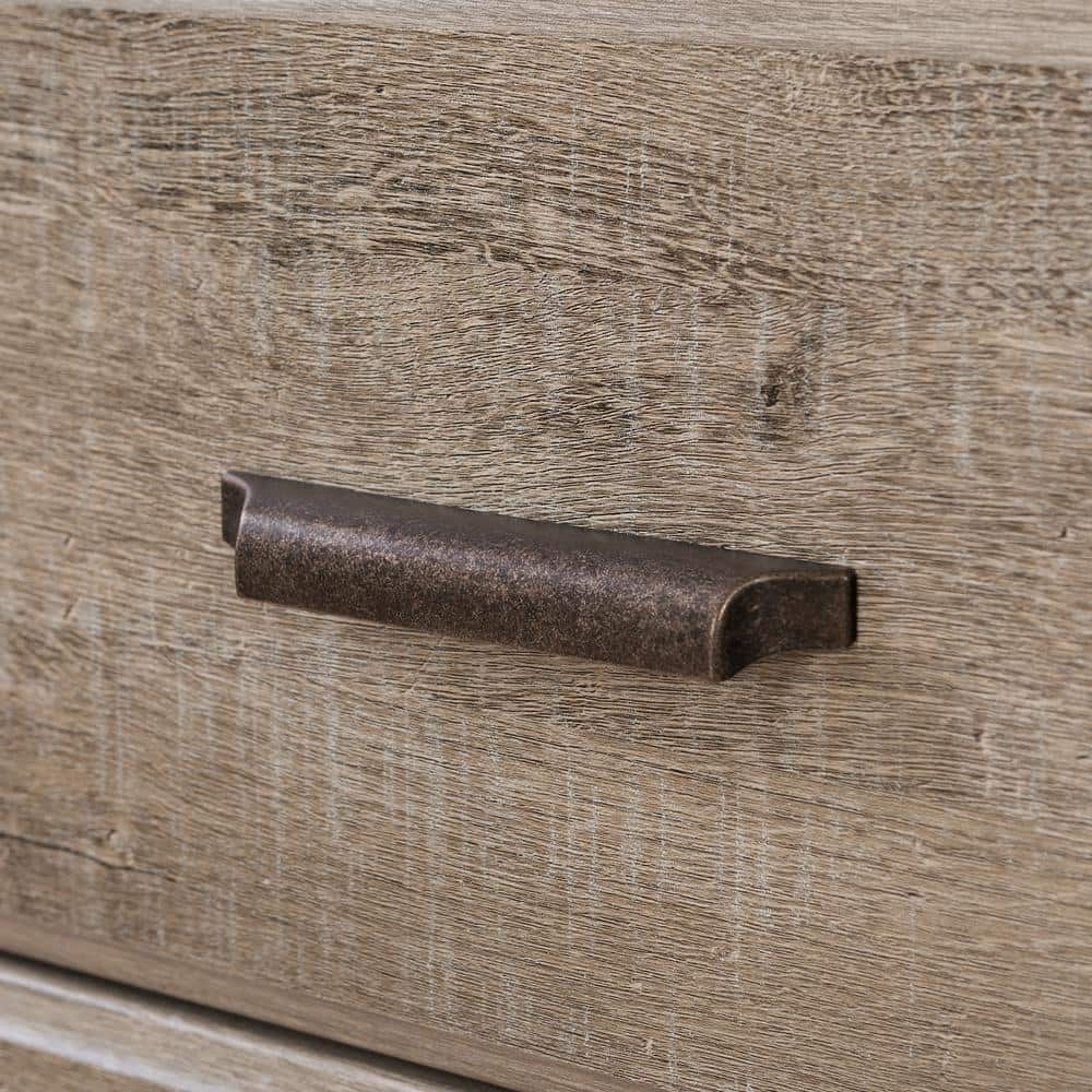 Weathered Oak 2-Drawer Nightstand with Charging Station