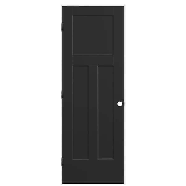 Masonite 28 in. x 80 in. 3-Panel Winslow Right-Hand Solid Core Jet Black Molded Composite Single Prehung Interior Door