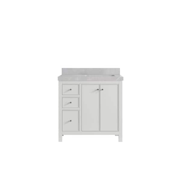 Willow Collections Chicago 36 in. Right Offset Sink Freestanding White Bath Vanity with Pearl Gray Qt. Top Unassembled