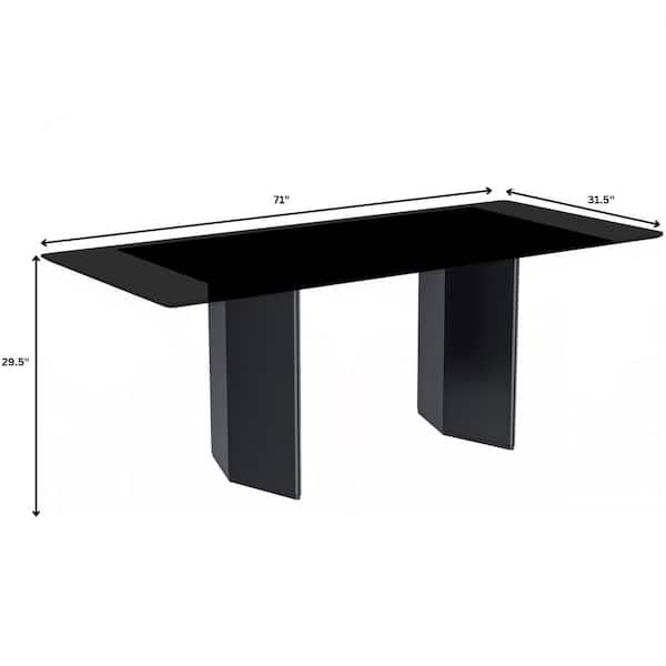 Leisuremod Lior Dining Table 71 in. Rectangular Kitchen Table Furniture with Double Pedestal Black Steel Legs for in Black Seats 8