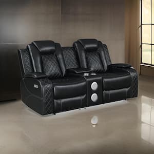 67.52 in. Pillow Top Arm Fabric Rectangle Power Loveseat Recliner Sofa in Black