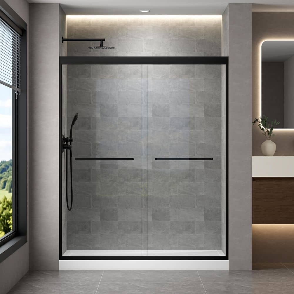 ANGELES HOME 60 in. W x 72 in. H Sliding Framed Shower Door in
