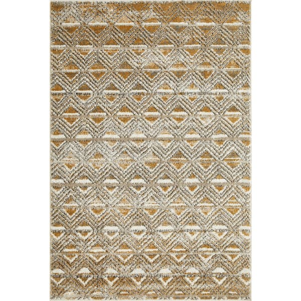 Alanzo Alemza Beige 4 ft. x 6 ft. Geometric Polypropylene Indoor Area Rug