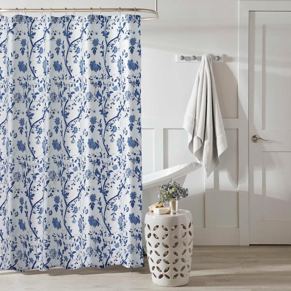 Laura Ashley Charlotte Blue Cotton 72in, Chloe Fabric Shower Curtain