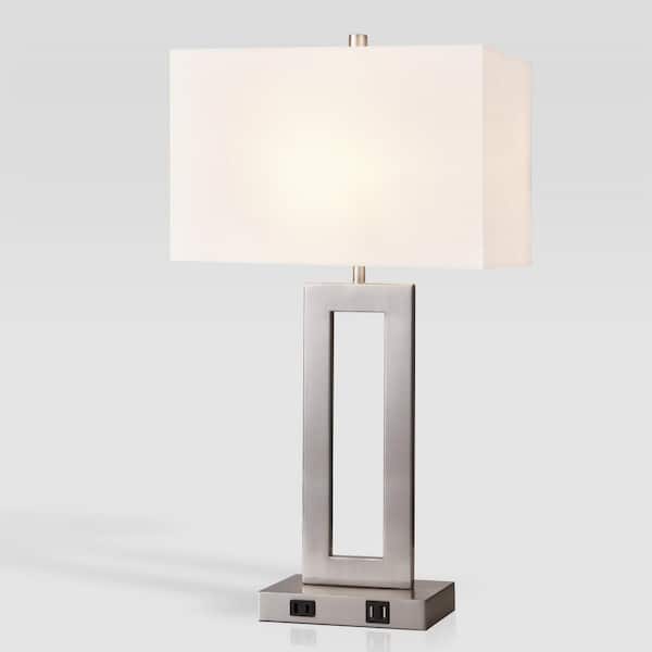 20 in. Nickel Touch Control Bedside Table Lamp with White Shade