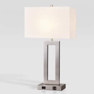 20 in. Nickel Touch Control Bedside Table Lamp with White Shade