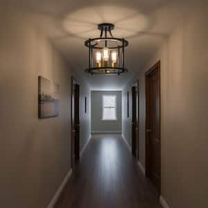 13 in. 3-Light Black and Gold Farmhouse Semi Flush Mount Ceiling Light - Vintage Charm for Dining Room Entryway