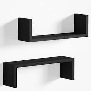 16.7 in. W x 4.7 in. D Black Floating Decorative Wall Shelf, Wood Modern Display Shelves