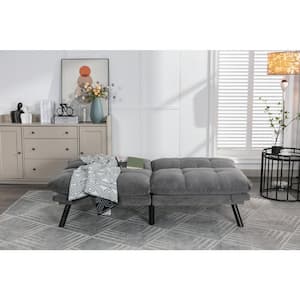 70.8 in. W Gray Velvet 2 Seat Convertible Folding Sofa Bed