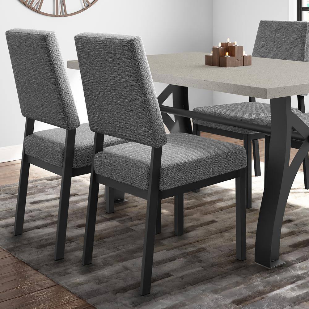 Gray Upholstered Parsons Side Chair with Metal Frame