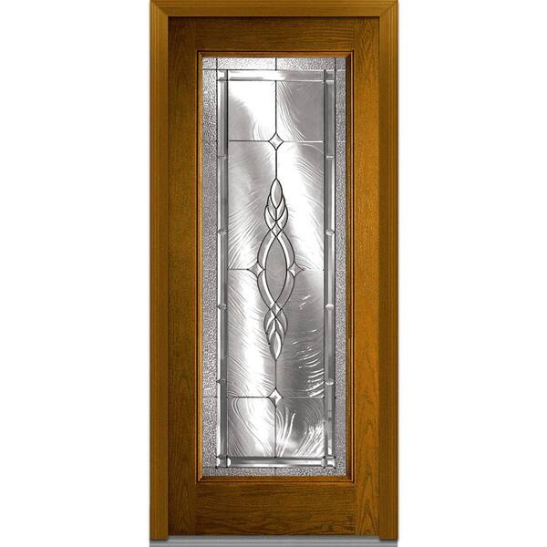 MMI Door 32 in. x 80 in. Brentwood Right-Hand Full Lite Classic Stained Fiberglass Oak Prehung Front Door