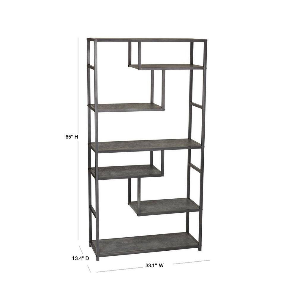 Slate Gray 65" Industrial Metal and Laminate Bookshelf
