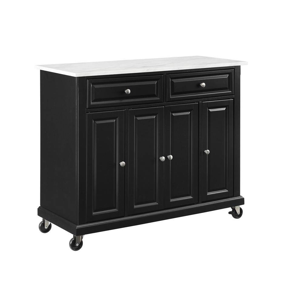 Avery Distressed Black Kitchen Island with Faux-Marble Top
