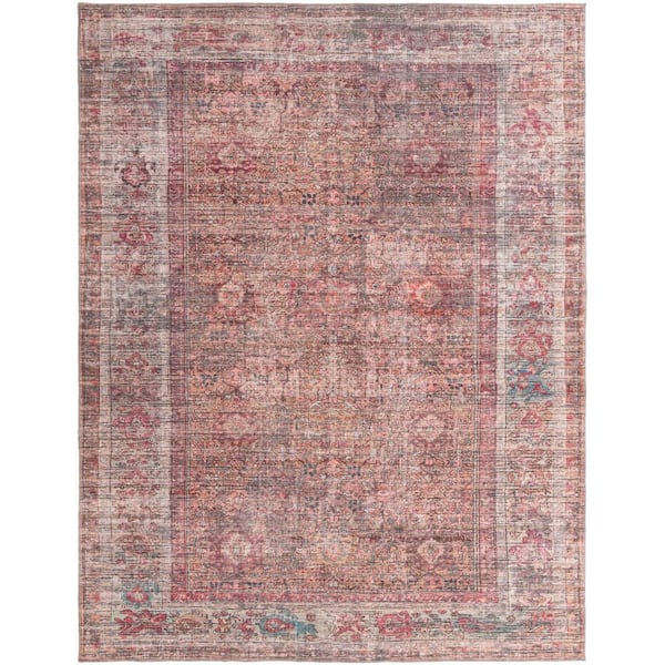 Unique Loom Nostalgia Euphoria Rust Red and Brown 9 ft. x 12 Machine Washable Area Rug