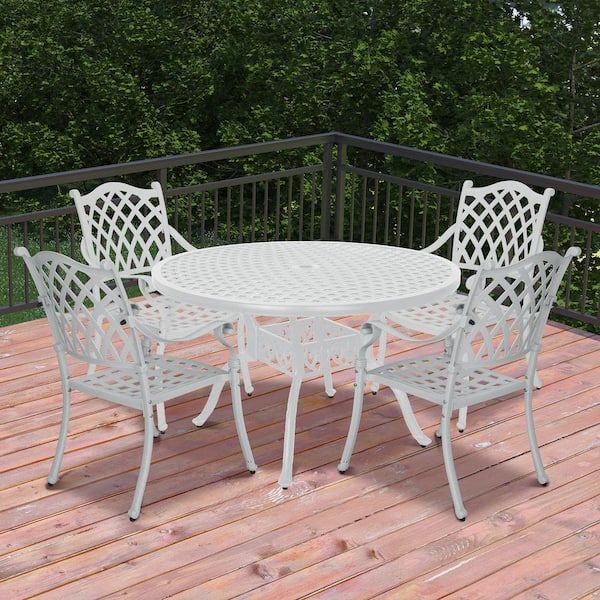 White Cast Aluminum Outdoor Dining Chair for Deck Lawn Garden (Set of 2)