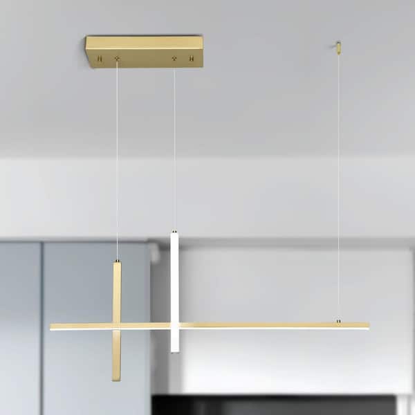 Henveton Jasslynn 31.5in. 3 Light Gold Modern Integrated LED Pendant for Kitchen Island Dining Room, 25W 6000K Cool White Light