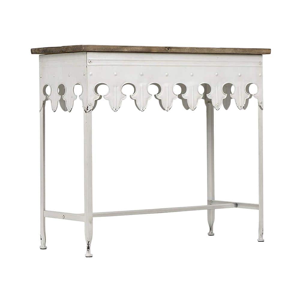 Distressed White Metal Console Table with Wood Top
