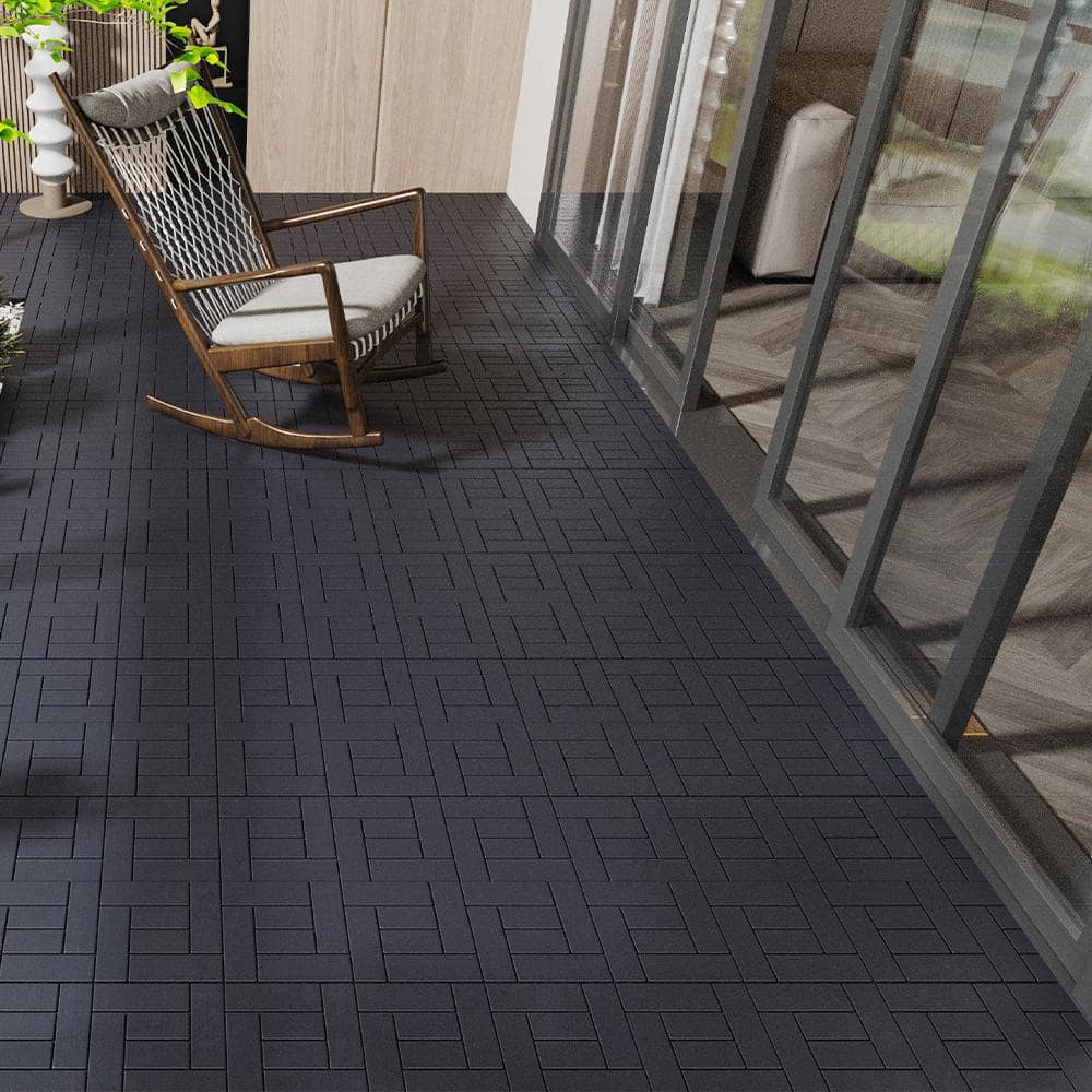 Dark Gray DIY 1 ft. x 1 ft. All-Weather Plastic Outdoor Interlocking Deck T