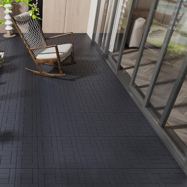 BTMWAY Dark Gray DIY 1 ft. x 1 ft. All-Weather Plastic Outdoor Interlocking Deck Tiles, Garage Floor Tiles(44-Pack)