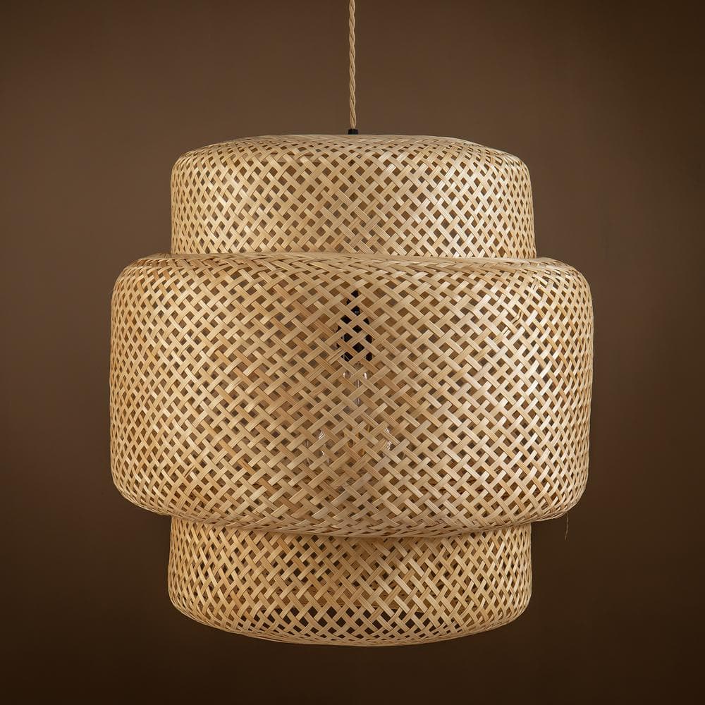 Drusilla 20" Handcrafted Rattan Pendant Light in Natural Brown
