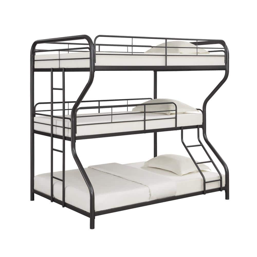 Benjara Sia Black Full Over Twin Adjustable Bunk Bed With Ladders ...