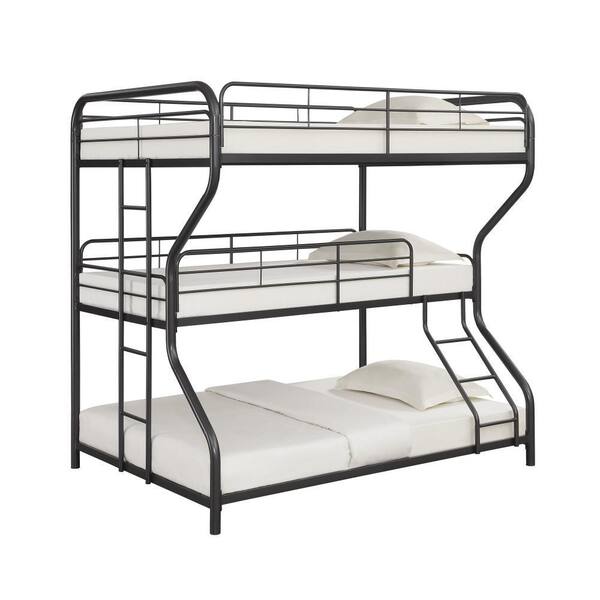 Benjara Sia Black Full Over Twin Adjustable Bunk Bed with Ladders