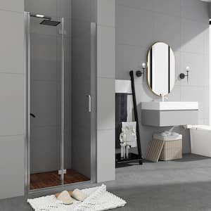 30 in. W x 72 in. H Bifold Semi-Frameless Shower Door in Chrome Finish with Clear Glass