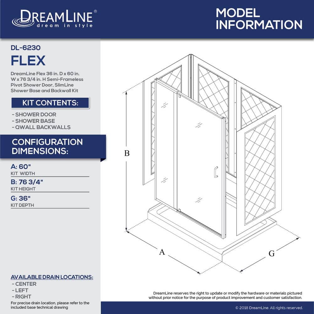 Flex 60" Brushed Nickel Semi-Frameless Shower Kit with Clear Glass