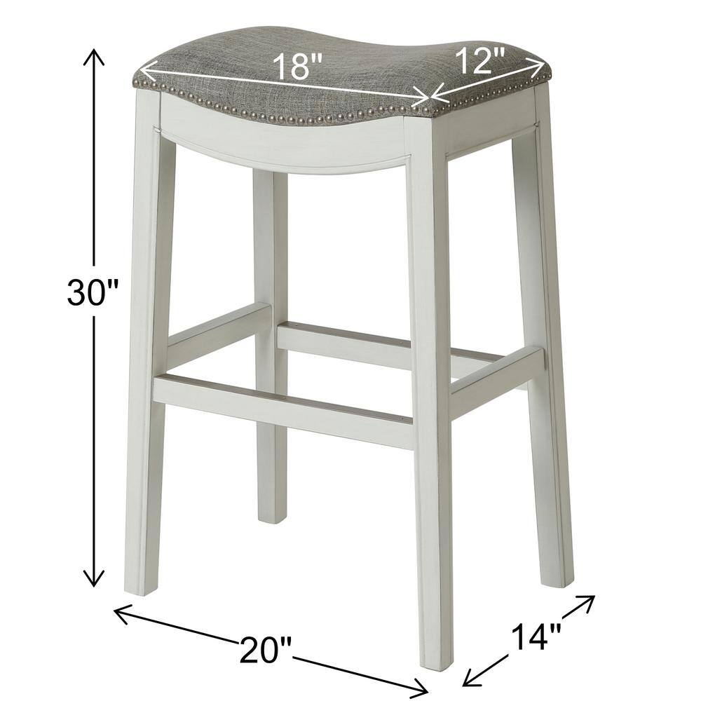 Zoey 31" White Wood Backless Saddle Barstool with Linen Seat