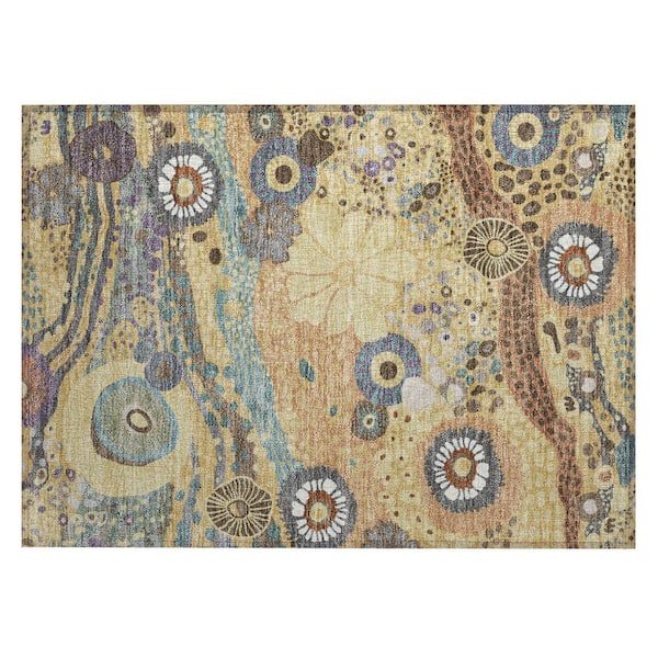 Chantille Machine Washable Indoor/Outdoor Abstract ACN2498 Gold 2 ft. x 3 ft. Accent Rug