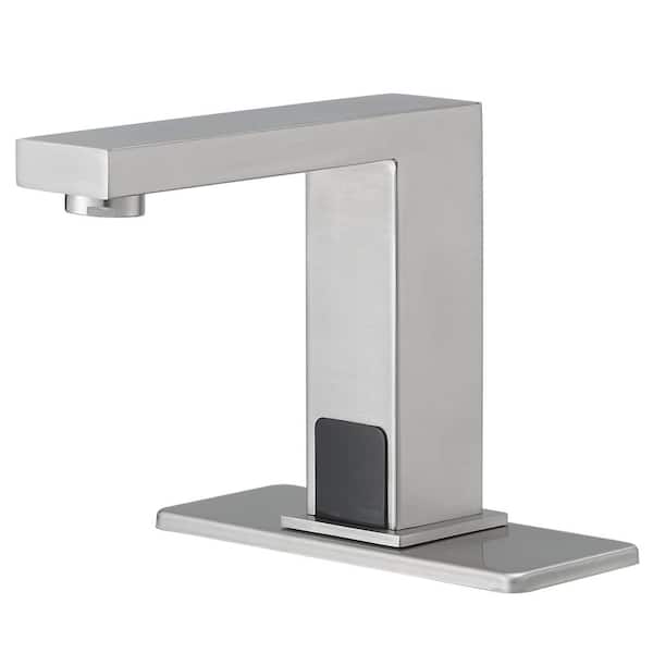 BWE Automatic Sensor Touchless Bathroom Sink Faucet With Deck Plate In Brushed Nickel