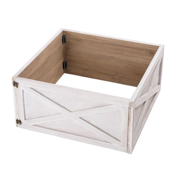 Glitzhome 22.09 in. L Washed White Wooden Tree Collar (KD)