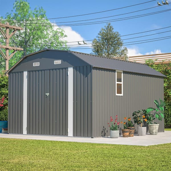 10 ft. W x 12 ft. D Outdoor Gray Galvanized Metal Tool Storage Shed with Windows (110 sq. ft. )
