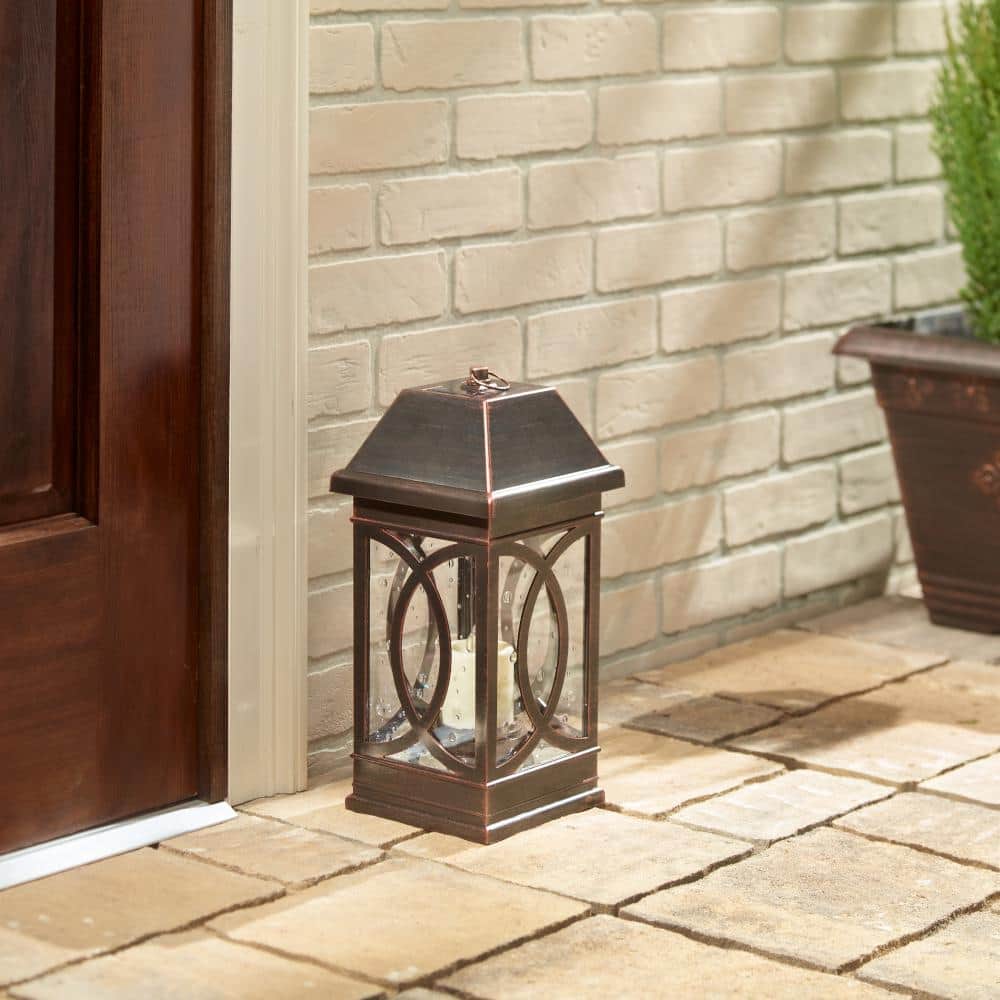 San Vicente II Bronze Solar Candle Lantern with Seeded Glass