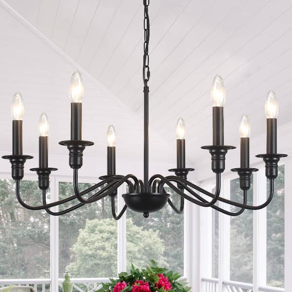 ADSENSTY 8-Light Black Farmhouse Candle Chandelier Rustic Industrial Kitchen Island Hanging Pendant Light